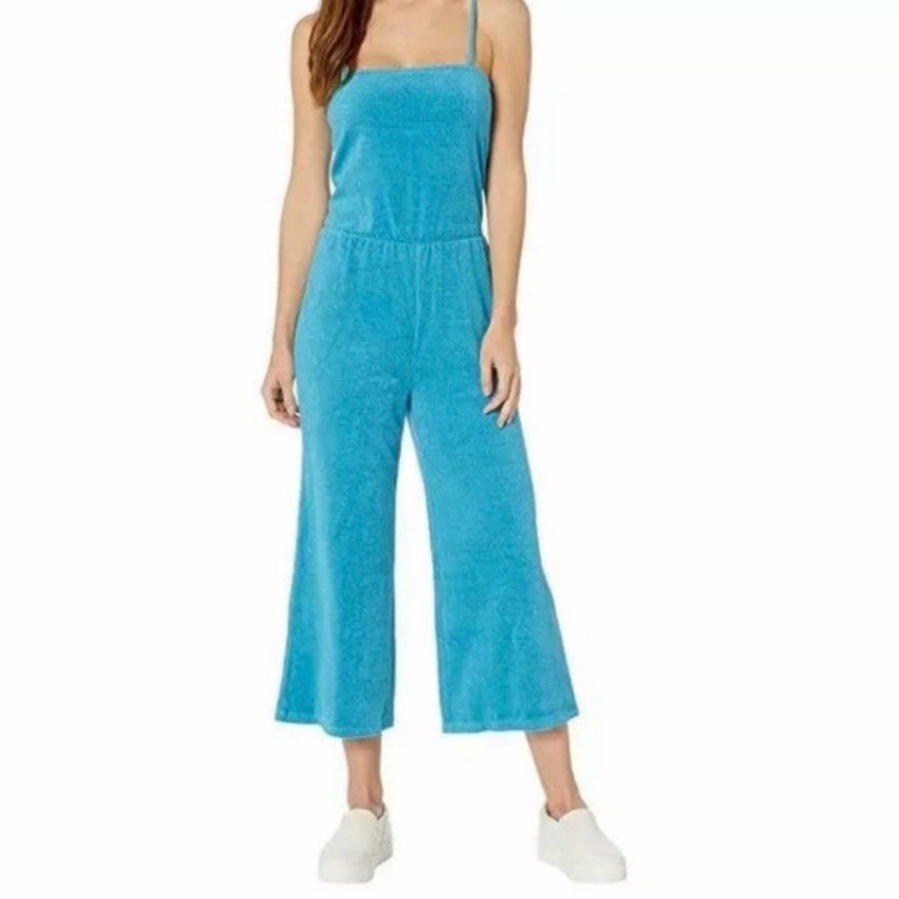 Juicy Couture Black Label Terrycloth Wide Leg Jumpsuit S Blue Velour Y2K